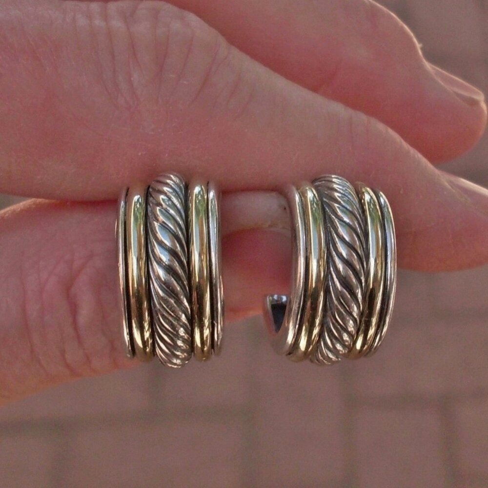 Retired David Yurman Cable Classic Hoop Earrings - 14K/925 - DY Backs
